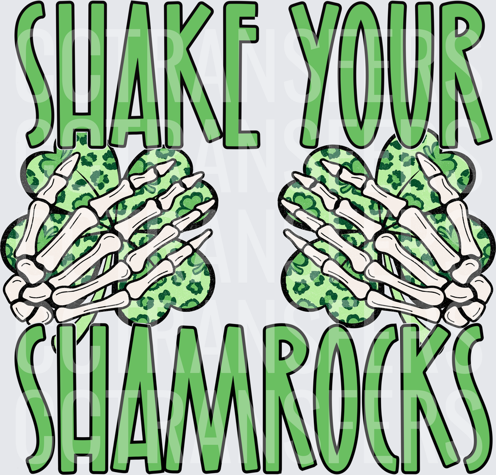 Shake Your Shamrocks Skeleton Hands Leopard Clover (DTF)