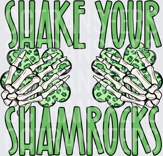 Shake Your Shamrocks Skeleton Hands Leopard Clover (DTF)