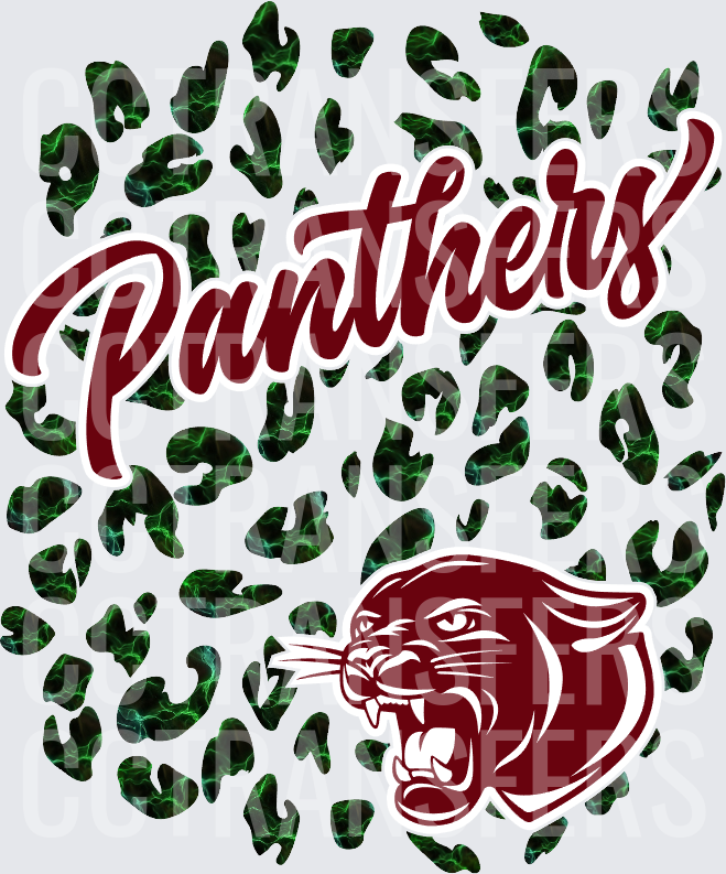 Panthers Script with Roaring Big Cat and Leopard Print (DTF)