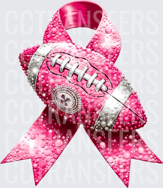 Rhinestone Pink Ribbon Football Breast Cancer Awareness (DTF)