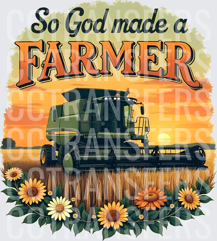 So God Made a Farmer Combine Harvest Sunset Sunflowers (DTF)