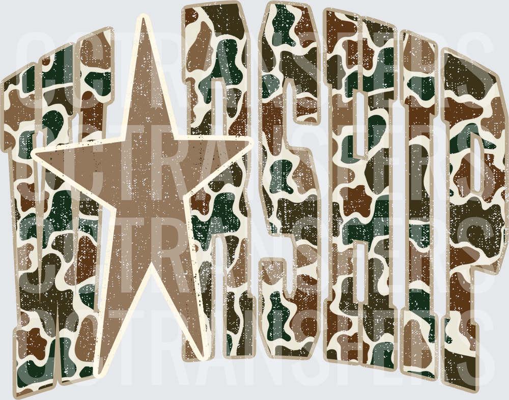 Camo Star Hardship Arched Letter Distressed Graphic (DTF)