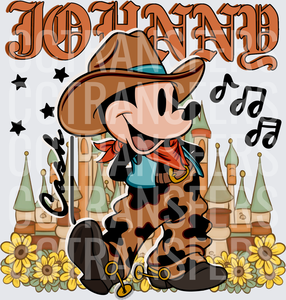 Johnny Cash Cowboy Mouse Castle Sunflowers (DTF)