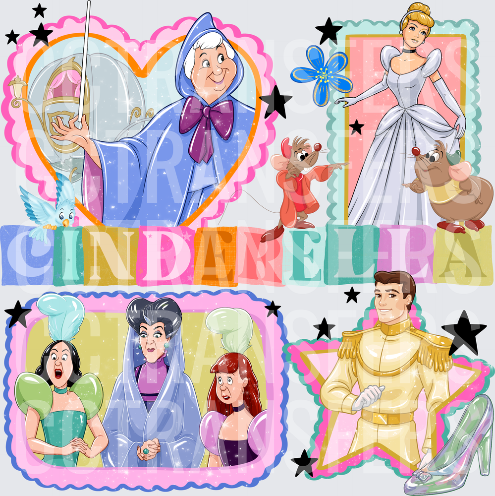 Fairy Tale Characters Collage With Colorful Lettering (DTF)