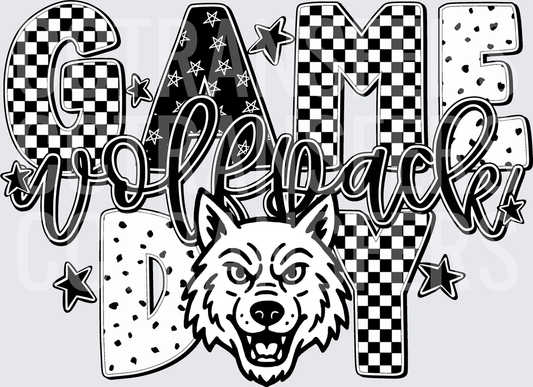 Game Day Wolfpack Wolf Head Checkered Stars Bold (DTF)