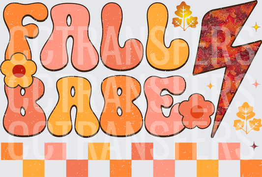 Retro Groovy Fall Babe Autumn Leaves Lightning Bolt (DTF)