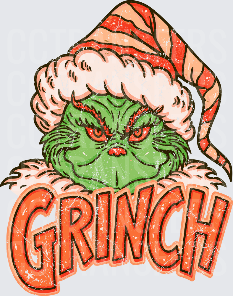 Grumpy Green G-Man Fuzzy Santa Hat Holiday (DTF)
