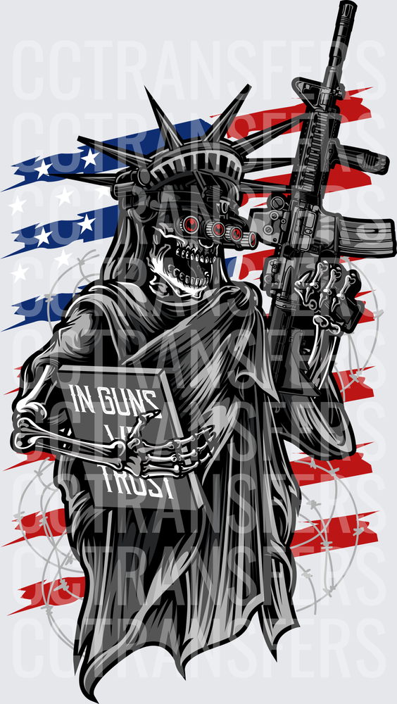 Skeleton Liberty In Guns We Trust AR-15 American Flag (DTF)