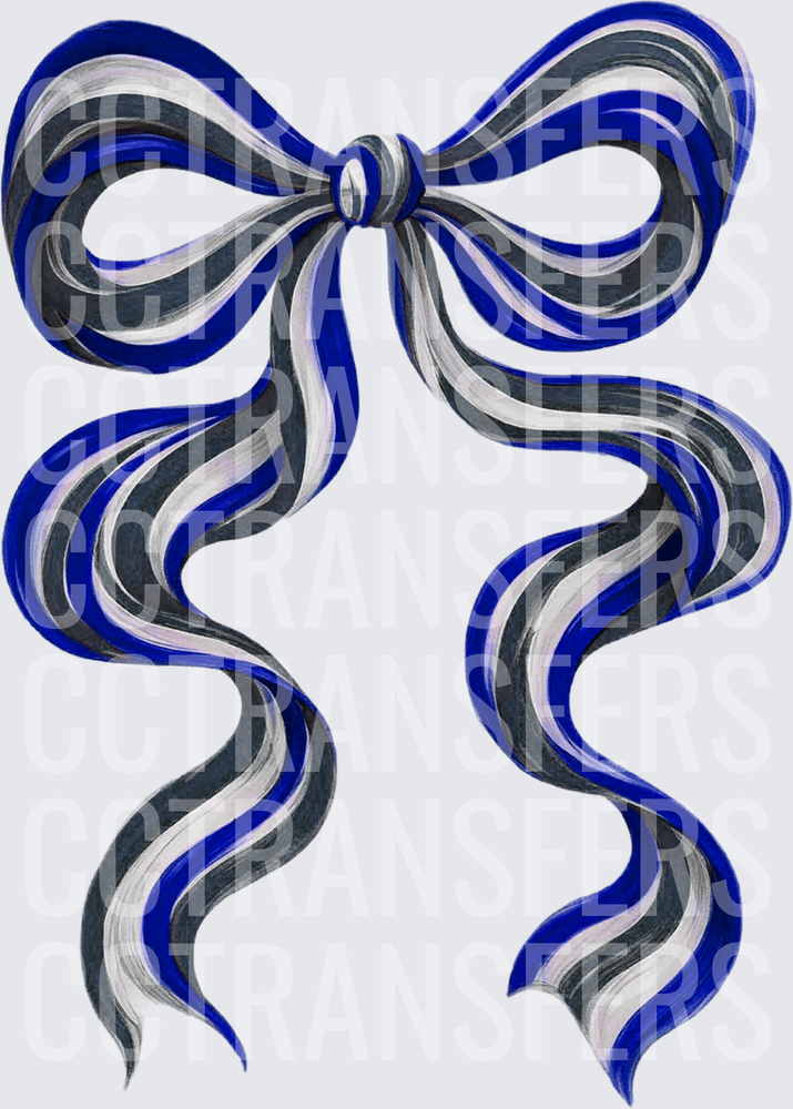 Royal Blue Black White Striped Ribbon Bow (DTF)