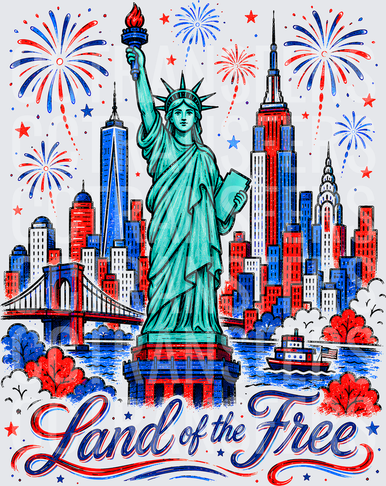 Land of the Free Patriotic Liberty Statue NYC Skyline (DTF)