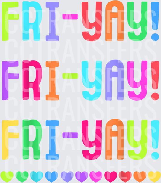 Colorful Rainbow FRI-YAY! Bold Text with Hearts (DTF)