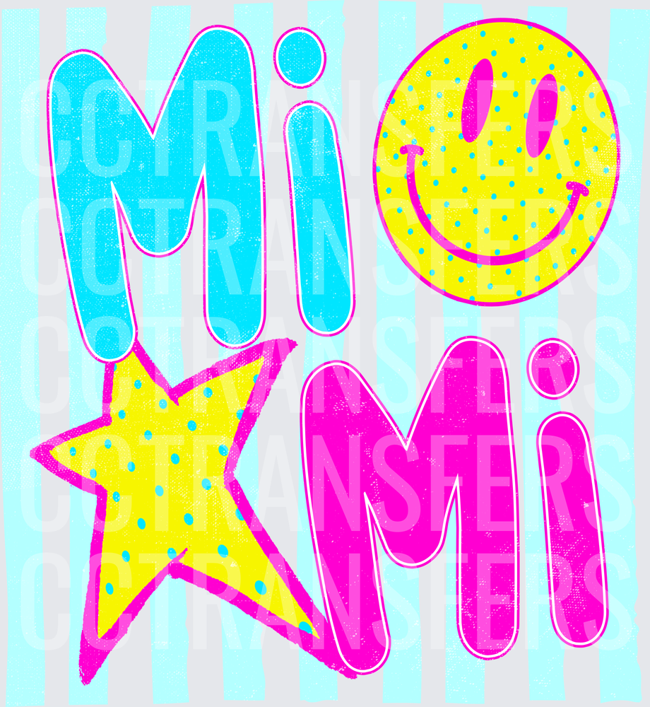 Miami Retro Bubble Letters Smiley Star Stripe Design (DTF)