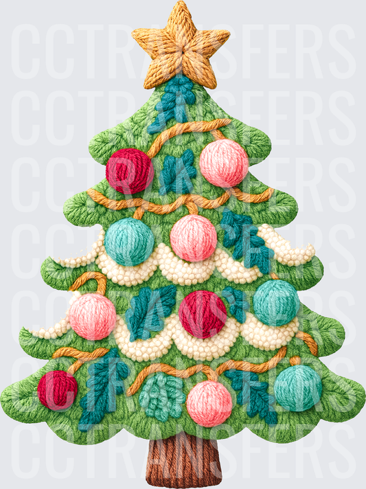 Cozy Knit Style Christmas Tree with Yarn Ball Ornaments (DTF)
