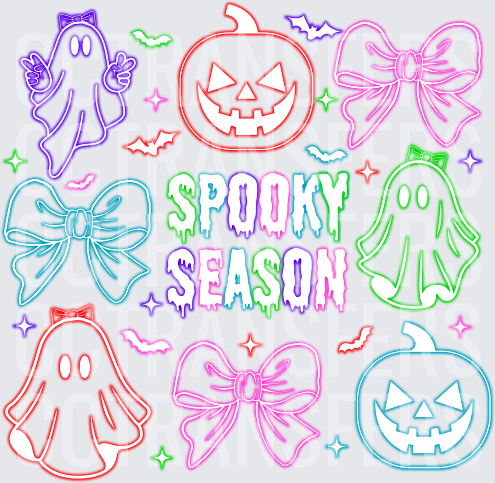 Spooky Season Neon Halloween Ghosts Pumpkins Bows (DTF)
