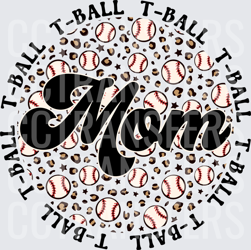 T-Ball Mom Leopard Print Baseball Circle Design (DTF)