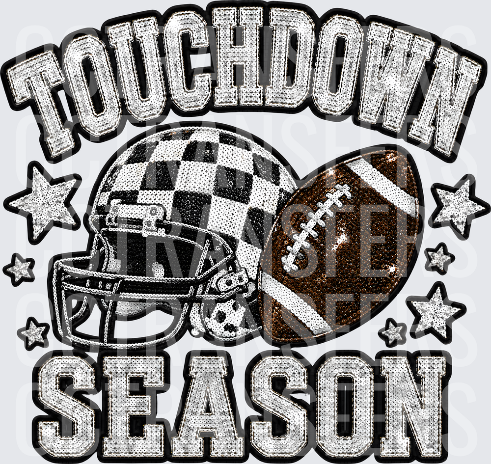 Touchdown Season Sequin Checkered Football Helmet Stars (DTF)