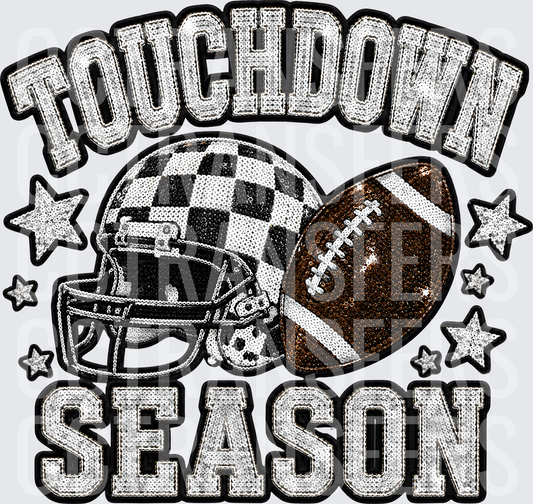 Touchdown Season Sequin Checkered Football Helmet Stars (DTF)