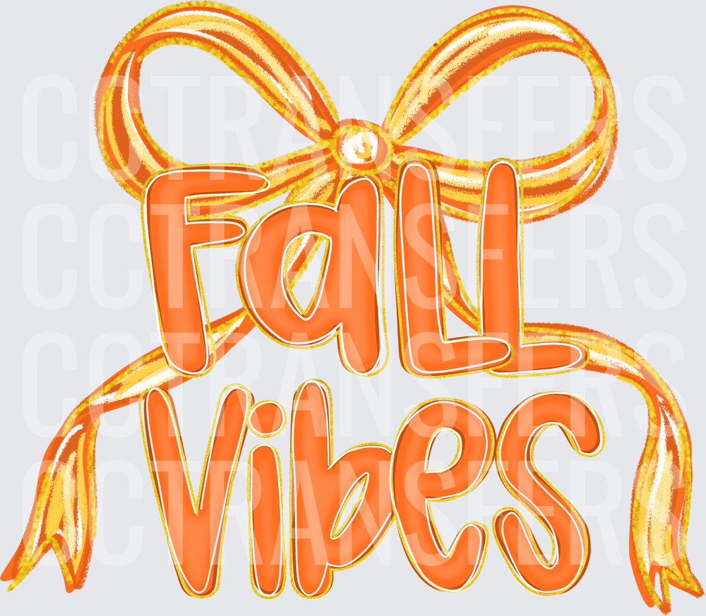 Fall Vibes Orange Bow Ribbon Typography (DTF)