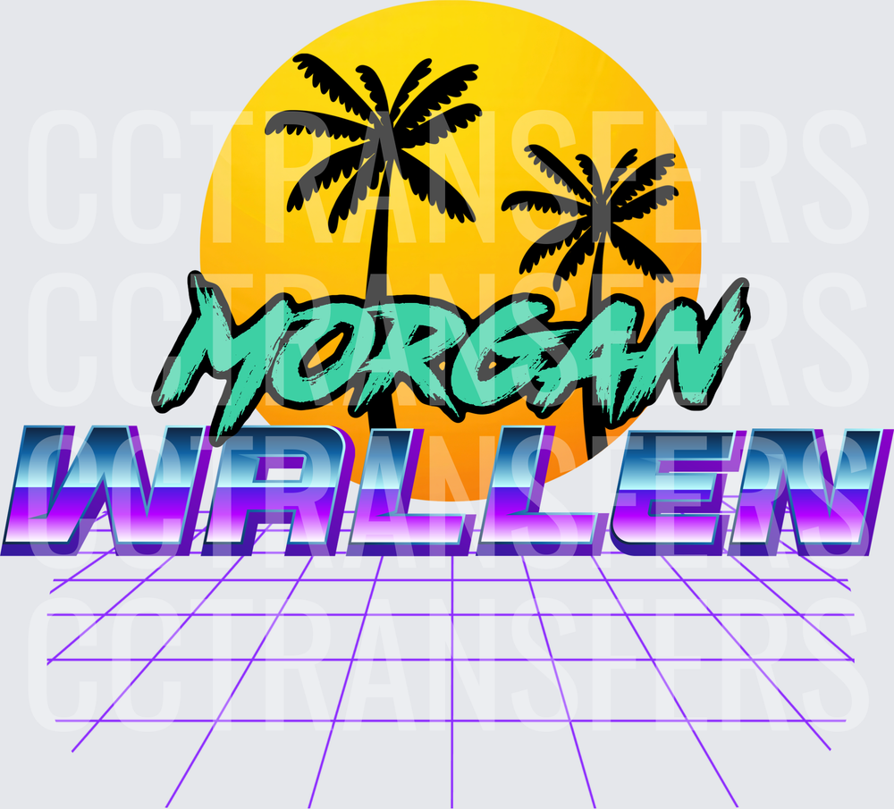 Morgan Wallen Retro Sunset Palm Trees Synthwave (DTF)