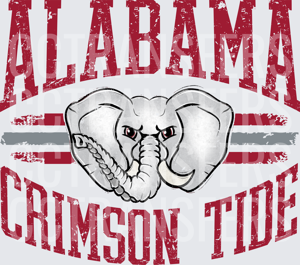 Crimson Elephant Mascot Grunge Varsity Arch Design (DTF)