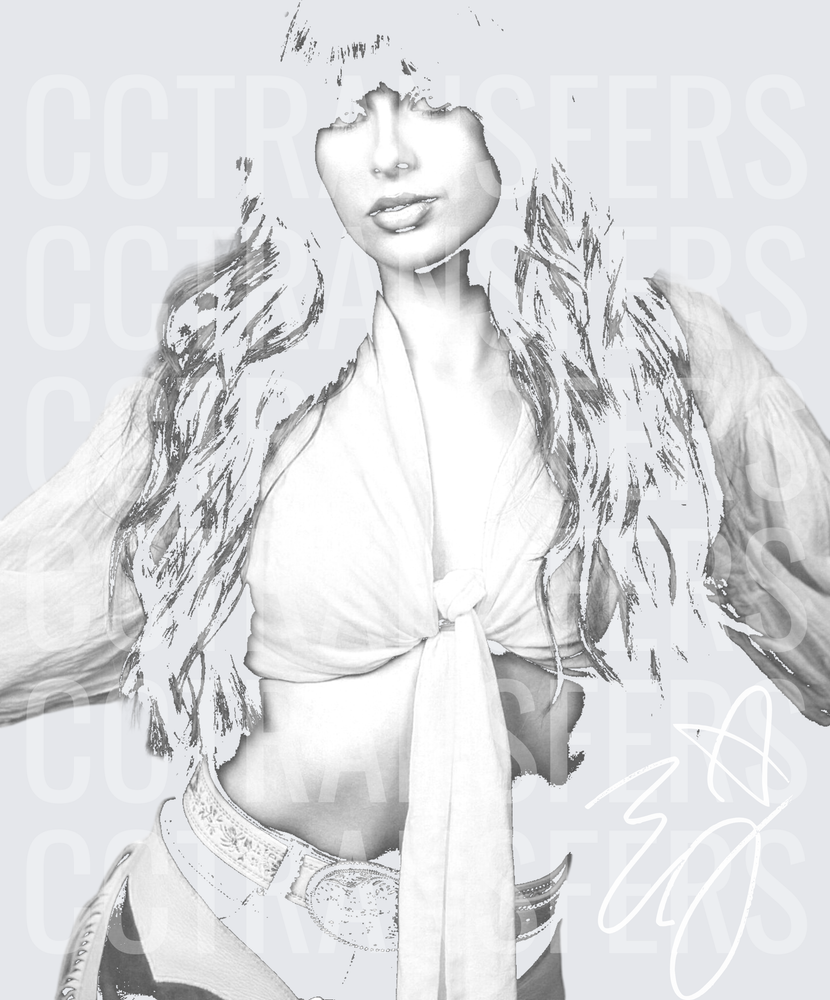 Glamorous Woman Fur Vest Tied Crop Top Sketch Art (DTF)
