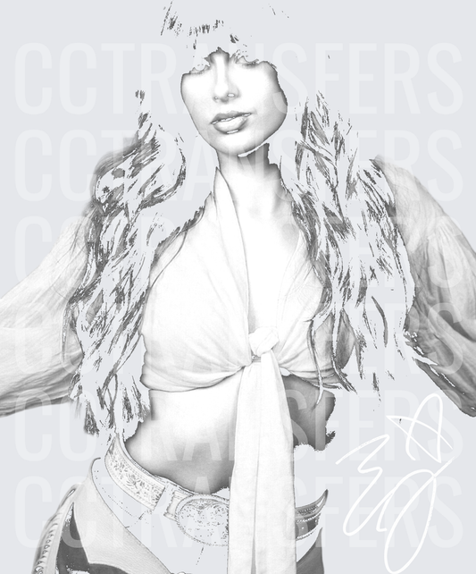 Glamorous Woman Fur Vest Tied Crop Top Sketch Art (DTF)