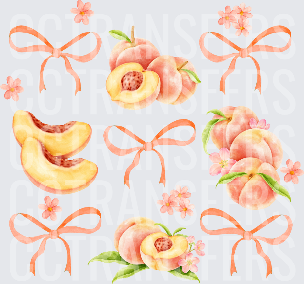 Watercolor Peach Fruit Slices Bows & Blossoms Bundle (DTF)