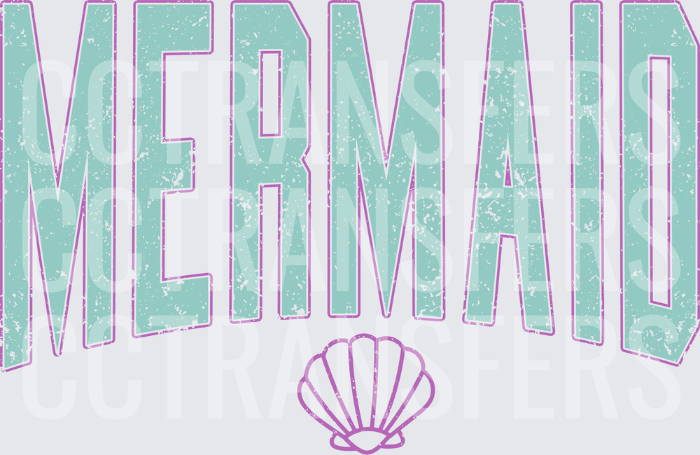 Distressed Mermaid Varsity Text with Seashell (DTF)