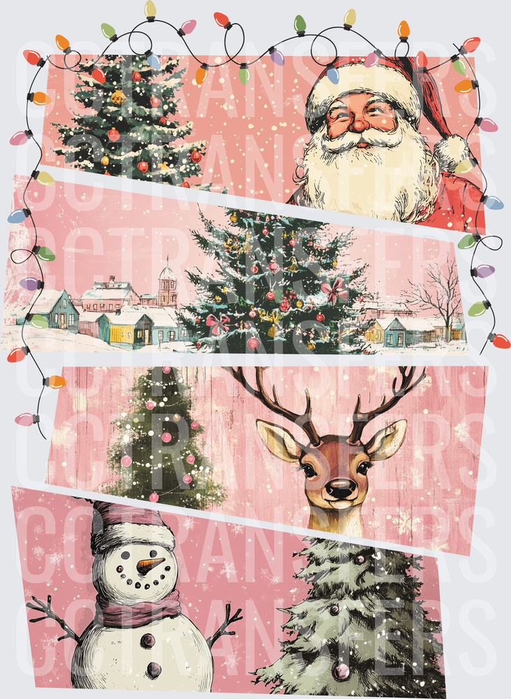 Vintage Pink Christmas Collage Santa Reindeer Snowman (DTF)