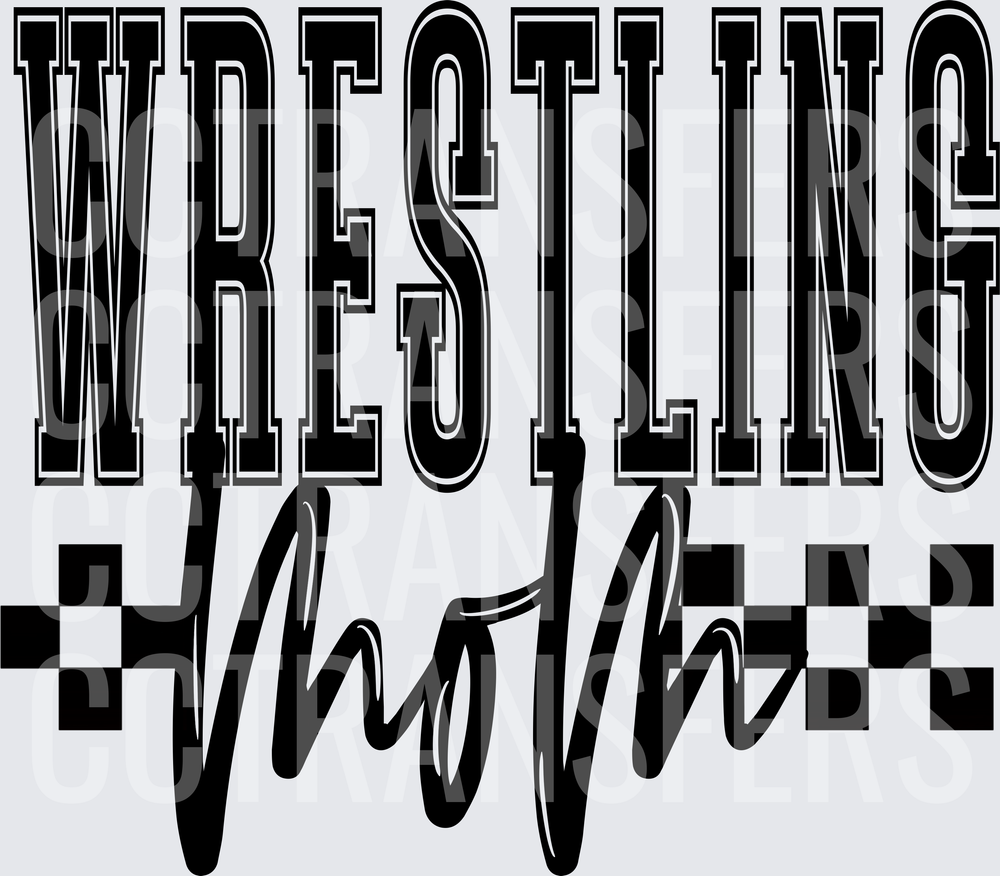 Wrestling Mom Varsity Script Checkered Flag Design (DTF)