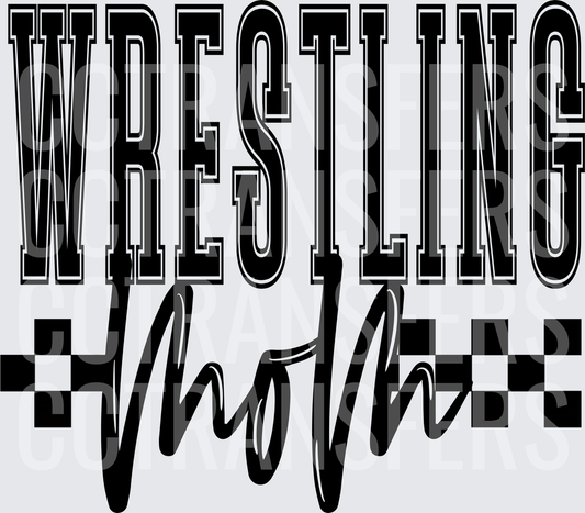 Wrestling Mom Varsity Script Checkered Flag Design (DTF)