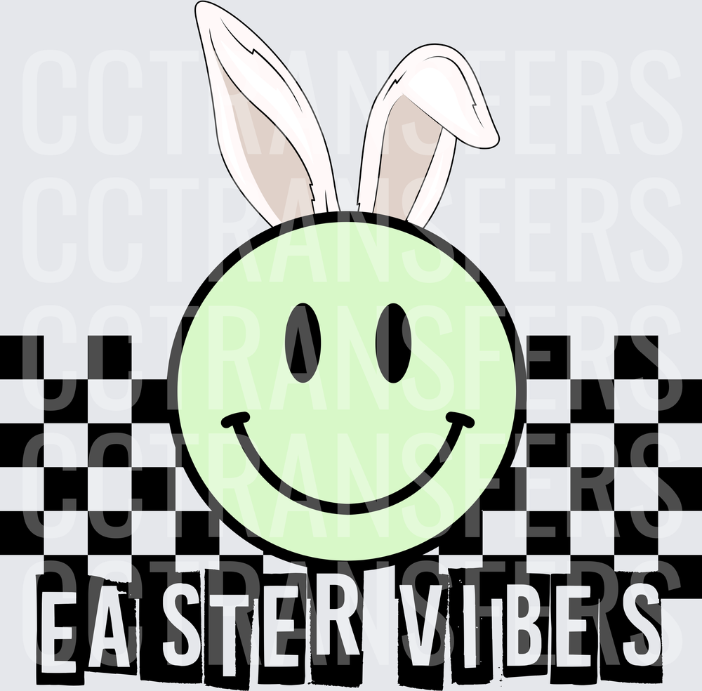 Easter Vibes Smiley Face Bunny Ears Checkered (DTF)