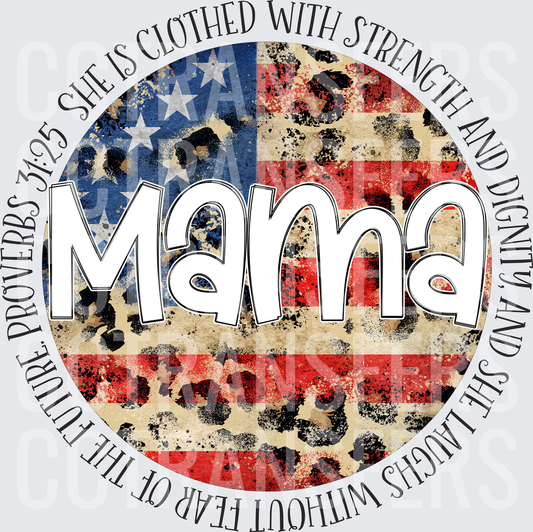 Mama Proverbs 31:25 Patriotic Leopard Round (DTF)