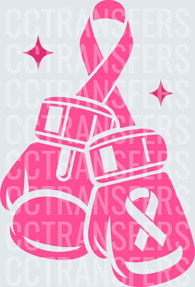 Pink Boxing Gloves Breast Cancer Awareness Ribbon Sparkles (DTF)