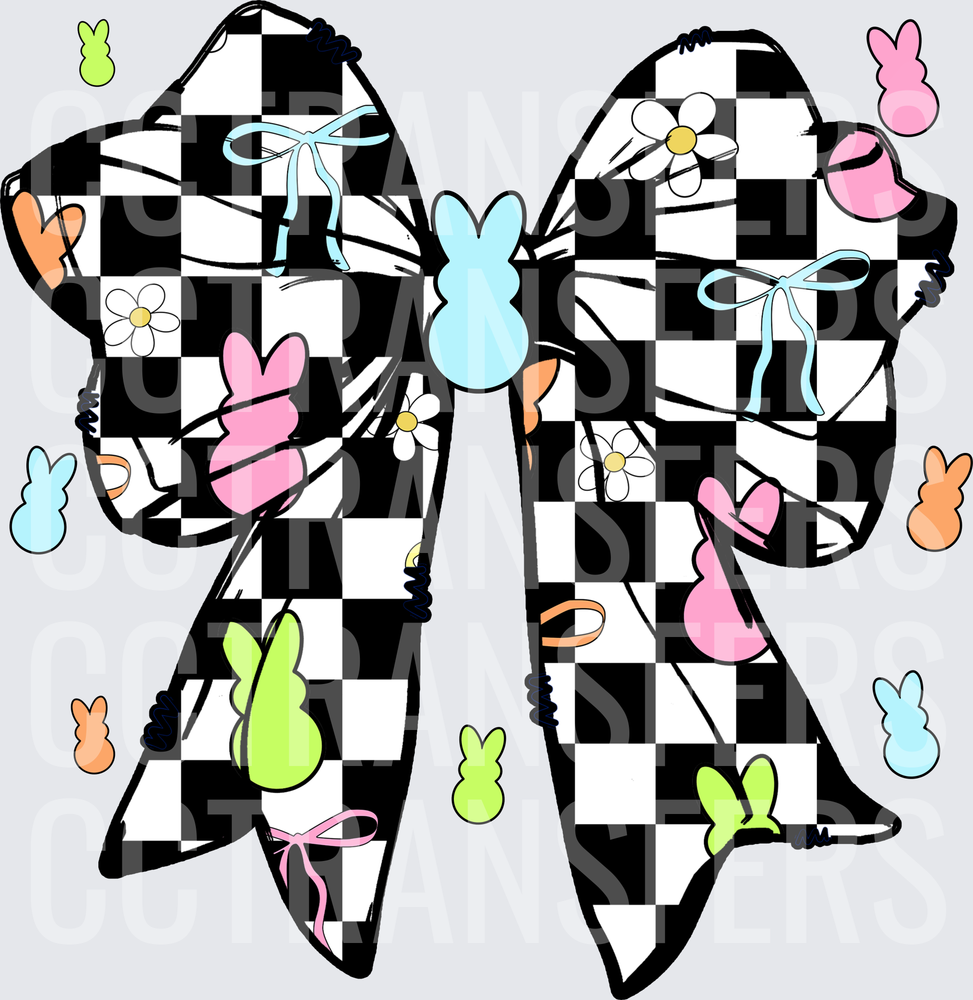 Black White Checkered Bow Easter Bunny Candy Daisies (DTF)