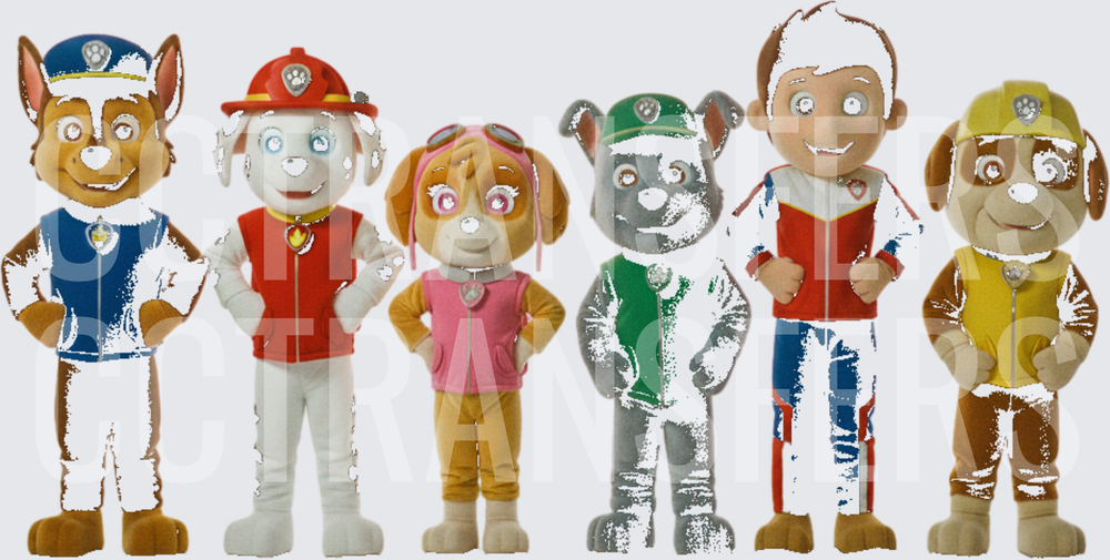 Six Cartoon Puppy Characters in Colorful Uniforms (DTF)