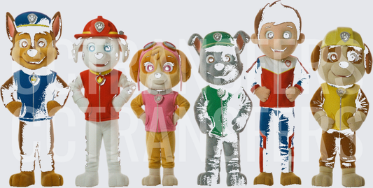 Six Cartoon Puppy Characters in Colorful Uniforms (DTF)