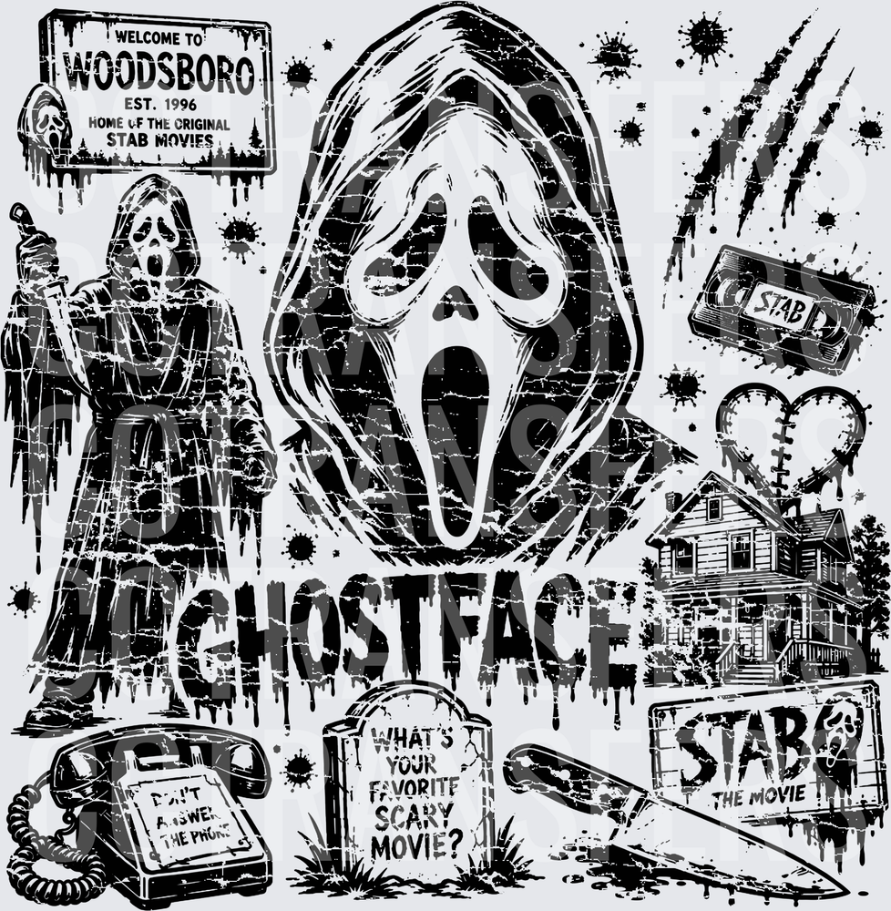 Ghostface Woodsboro What's Your Favorite Scary Movie Collage (DTF)