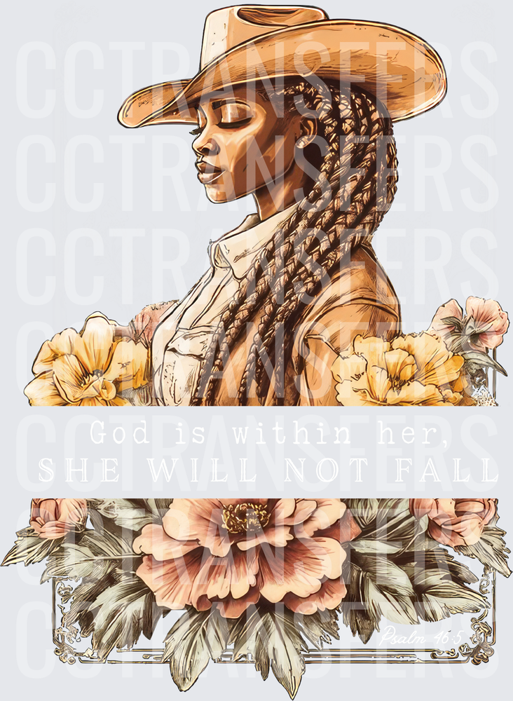 Black Cowgirl With Braids Floral Frame (DTF)