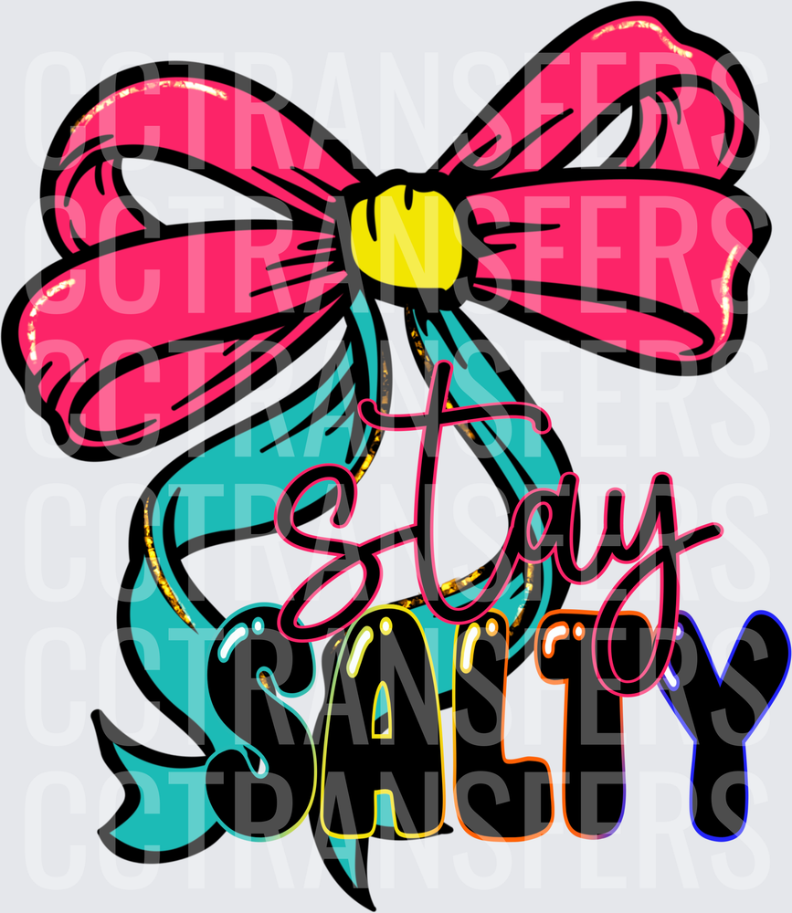 Stay Salty Bold Pink Bow Teal Ribbon Design (DTF)