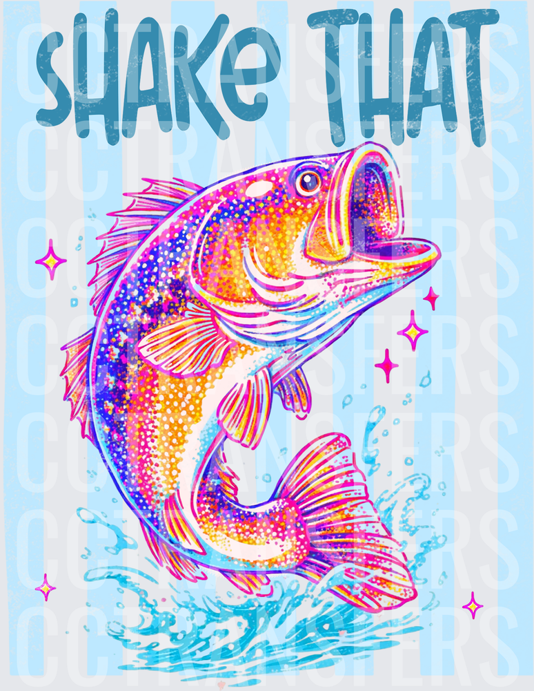 Shake That Colorful Jumping Bass Fish Sparkle (DTF)