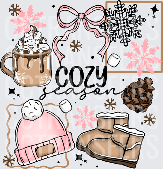 Cozy Season Pink Bow Hot Cocoa Boots Winter Collage (DTF)