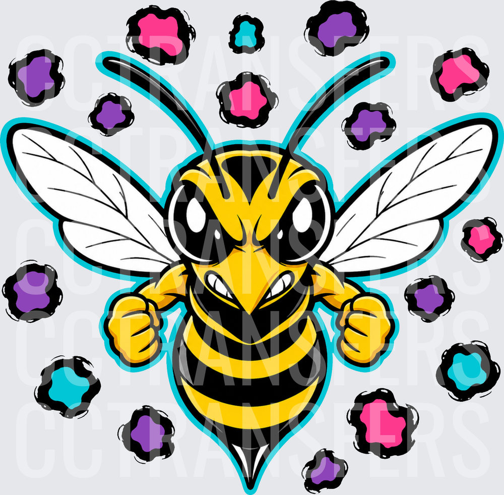 Fierce Angry Bee Fists Up Colorful Paw Prints (DTF)