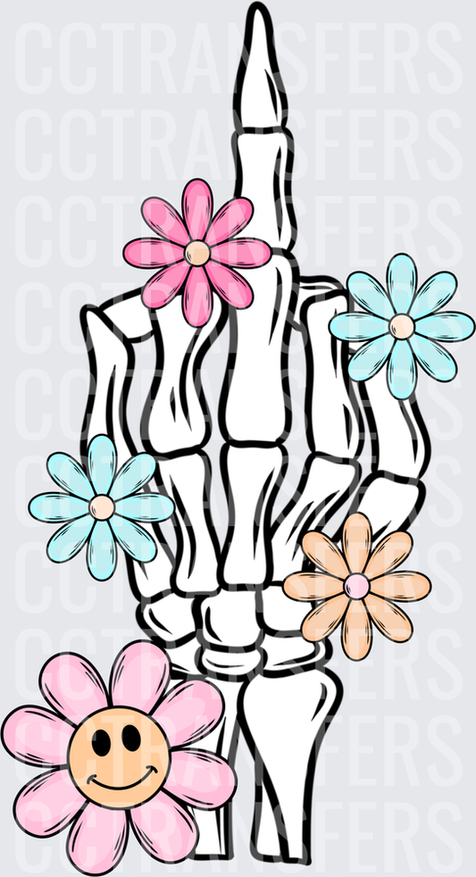 Skeleton Hand Middle Finger Floral Smiley Face Flowers (DTF)