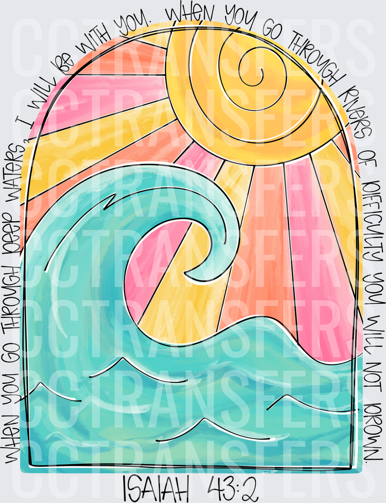Isaiah 43:2 Ocean Wave Sunrise Arch Scripture (DTF)
