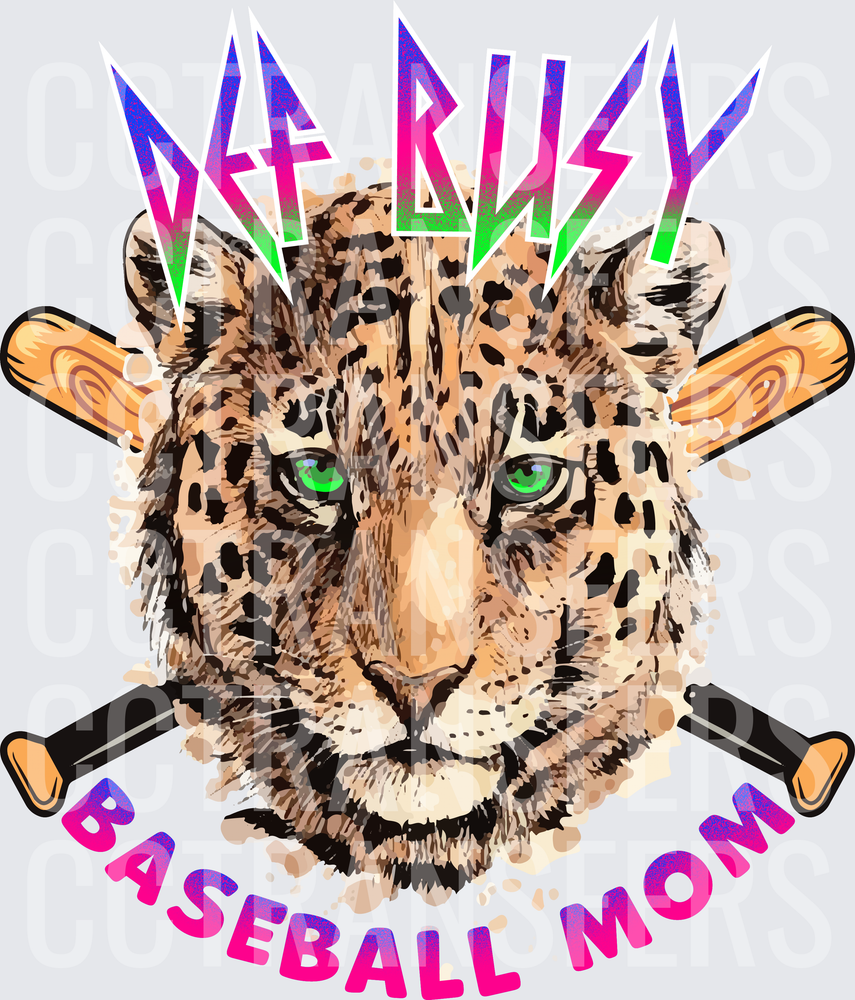 Def Busy Baseball Mom Leopard Crossed Bats (DTF)