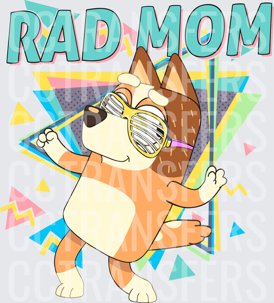 Rad Mom Dancing Cartoon Dog Shutter Shades Retro Pop (DTF)
