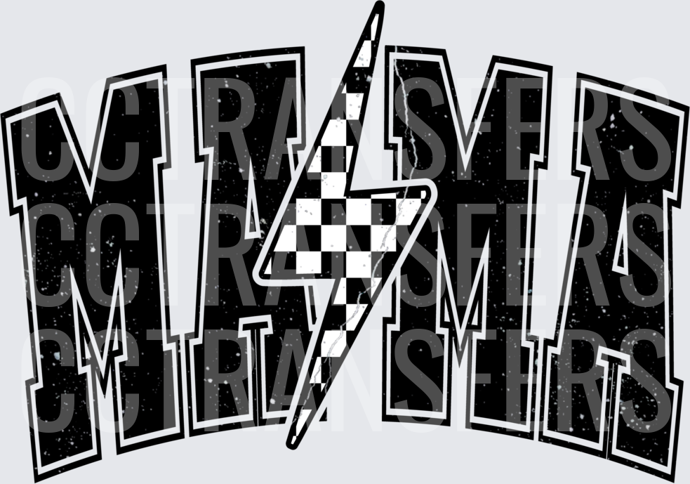 Mama Checkered Flag Lightning Bolt Distressed Varsity (DTF)
