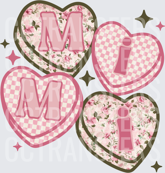 Pink Floral Checkered Heart Letters Mi Sparkle (DTF)