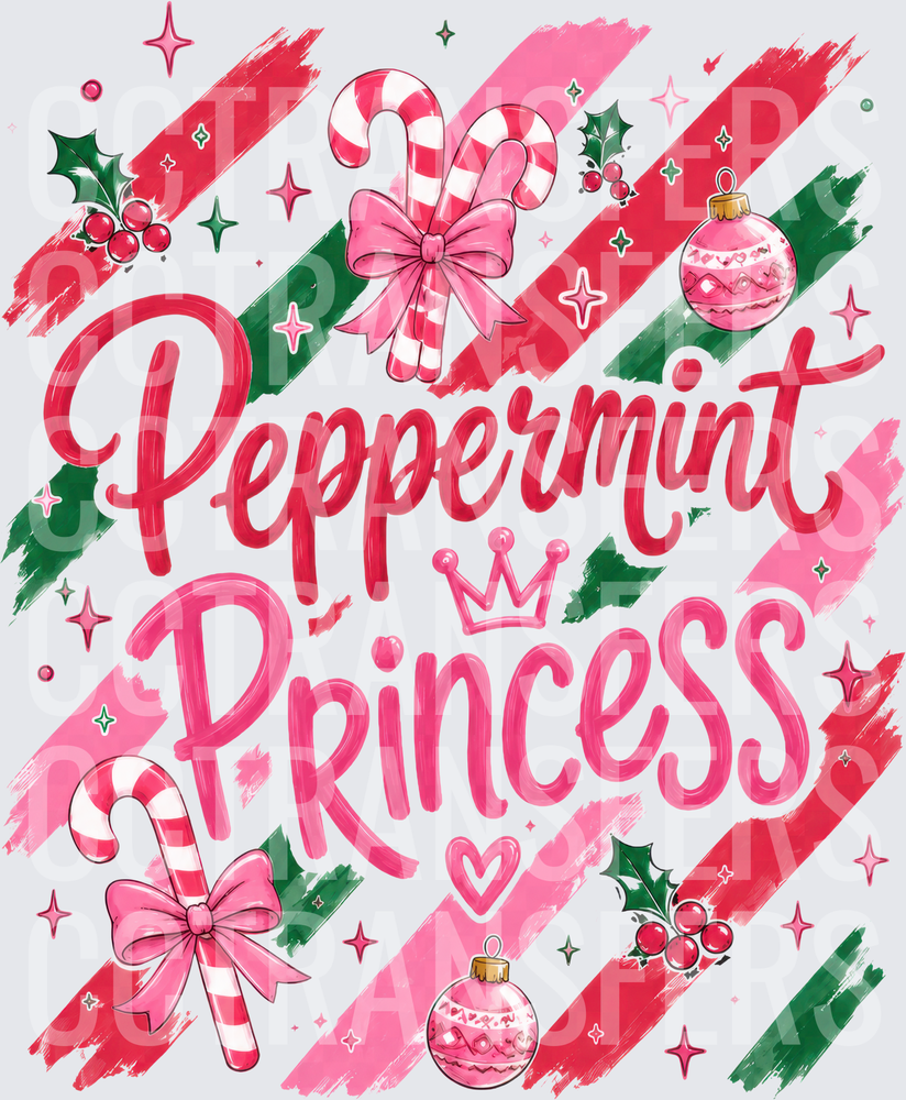 Peppermint Princess Christmas Candy Cane Crown (DTF)